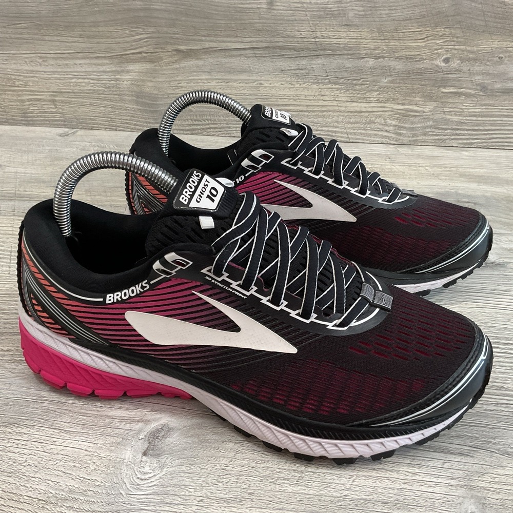 Brooks Ghost 10 1202461D067 Women's 8.5D Wide Pink Black Running Shoes Sneakers